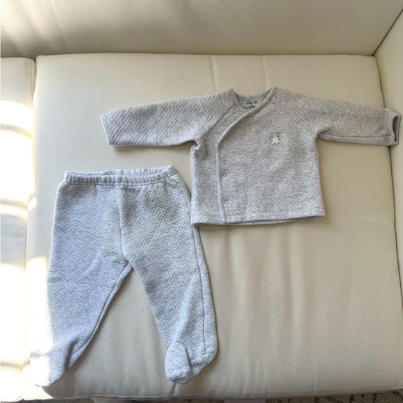 Little Me Baby 2-Piece Quilted Set Gray Bear Top & Footed Pants 9M - Picture 1 of 9